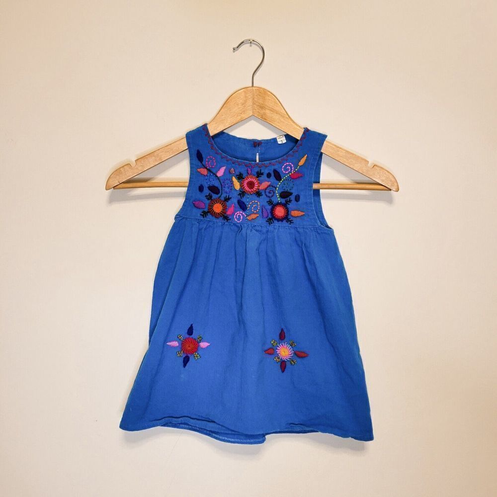 Girl's THE GLOBAL TRUNK JARDINITA DRESS Hand Embroidered Dress Size 3 Blue